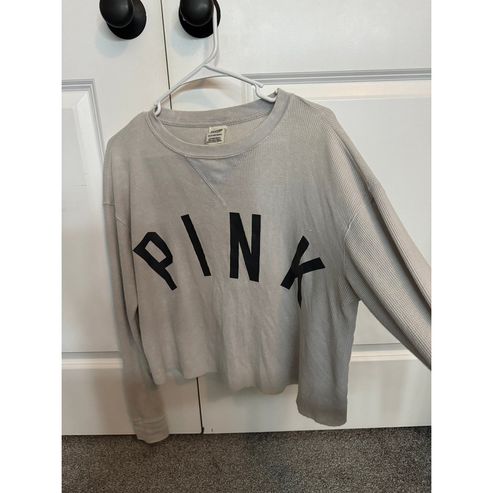 PINK Victoria's Secret Grey Long Sleeve Thermal Shirt Oversized Waffle Knit XS